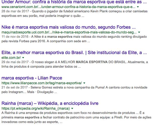 Busca de marca esportiva no Google